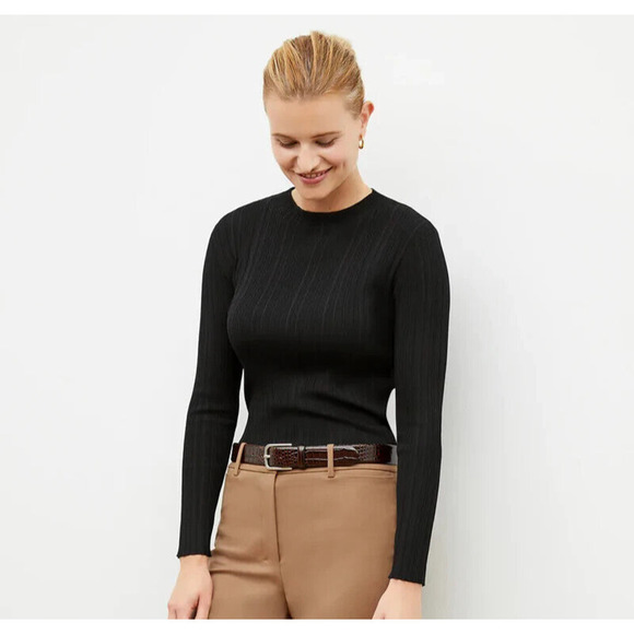 MM Lafleur Womens M The Brodie Pullover Top Textured Rib Knit Boatneck Black - Picture 1 of 8